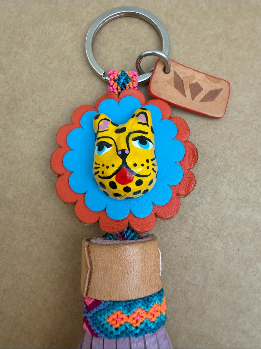 Consuela Leather Leopard Tassel Keychain Bag Charm Multicolor Made in Mexico - Picture 4 of 5